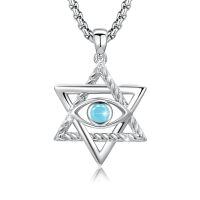 wholesale 925 Sterling Silver Star Of David Pendant With Green Eye Design-A12-December