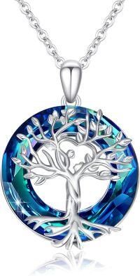 wholesale 925 Sterling Silver Blue Crystal Heart Tree of Life Pendant Necklace for Women and Girls-Round Crystal Tree of Life Necklace