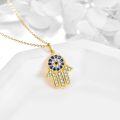 wholesale 14K Gold Blue and White Crystal Evil Eye Hand Pendant Necklace for Women-0-1