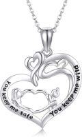 wholesale 925 Sterling Silver Heart Pendant with Engraved Message You keep me safe and You keep me wild Matching Chain for Sisters or Best Friends-0-0