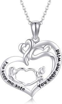 wholesale 925 Sterling Silver Heart Pendant with Engraved Message You keep me safe and You keep me wild Matching Chain for Sisters or Best Friends-Sister