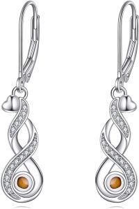 wholesale 925 Sterling Silver Infinity Heart Tiger Eye Stone Dangle Earrings for Women s 4cm Length-Mustard seed earrings-2