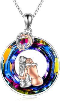wholesale 925 Sterling Silver Rainbow Crystal Sisters Forever Love Pendant Necklace for Women-2 Sisters-Volcano Circle Crystal-2 Sisters-Volcano Circle Crystal
