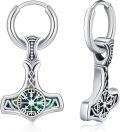 wholesale 925 Sterling Silver Viking Thor's Hammer Mjolnir Huggie Hoop Earrings w/Abalone Shell & Vegv¨ªs¨ªr Symbol-0-0