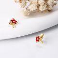 wholesale 14K Gold Red Enamel Crystal Mushroom Stud Earrings for Women Girls-0-2