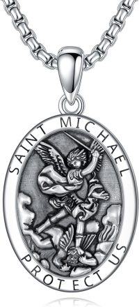 wholesale 925 Sterling Silver Saint Michael Protect Us Oval Medal Necklace - Religious Jewelry for Men & Women -A08-St Michael