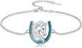 wholesale 925 Sterling Silver Horse Head & Turquoise Inlay Horseshoe Charm Bracelet for Women-0-0