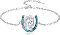 wholesale 925 Sterling Silver Horse Head & Turquoise Inlay Horseshoe Charm Bracelet for Women-Horse