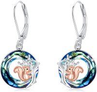 wholesale 925 Sterling Silver Blue Crystal Squirrel Tree of Life Dangle Earrings for Women-Squirrel Earrings #1