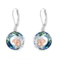 wholesale 925 Sterling Silver Blue Crystal Squirrel Tree of Life Dangle Earrings Wholesale for Women-Squirrel Earrings #1