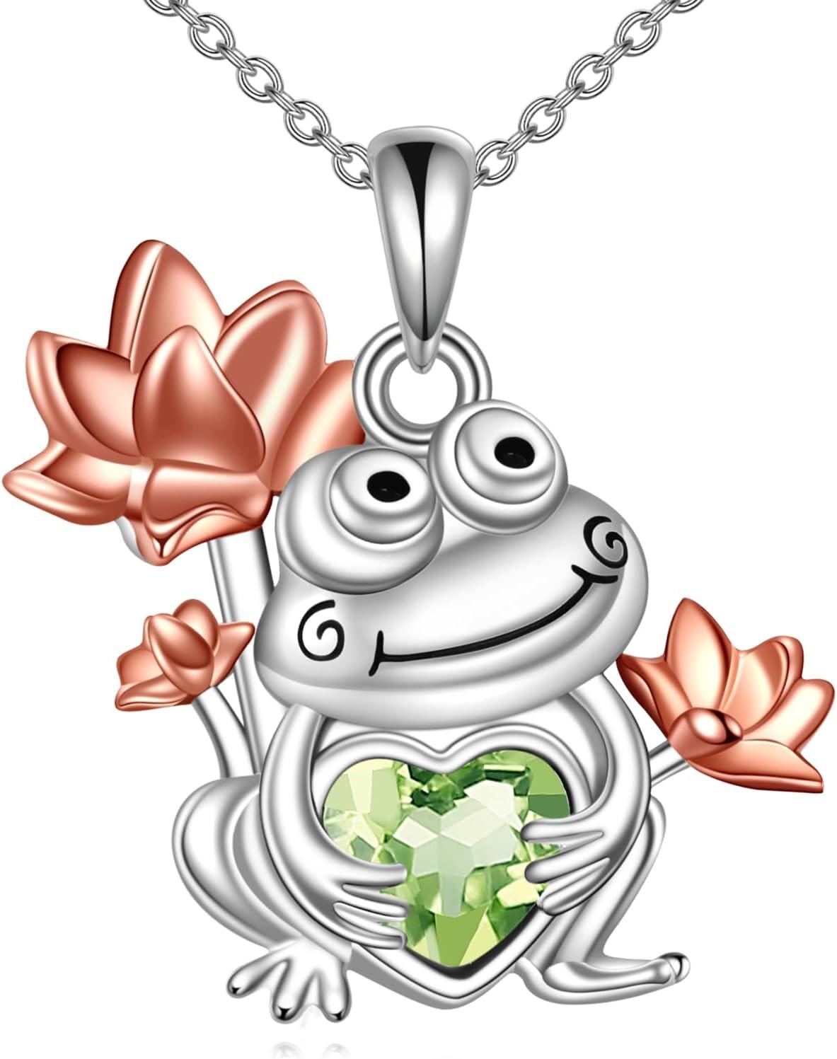 Sterling Silver Moonstone Turquoise Abalone Animal Necklace Cute Jewelry Gift-Frog