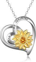 wholesale 925 Sterling Silver Citrine Sunflower Heart Pendant Necklace - Love Gift for Women-0-0