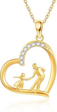 wholesale 14K Solid Gold Nickel-Free Heart Father Necklace, Hypoallergenic High Polish Gift for Women-Father
