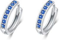 wholesale 925 Sterling Silver 925 Sterling Silver Cubic Zirconia Austrian Crystals Birthstone Huggie Hoop Earrings-15mm-9 Sept.(Sapphire)