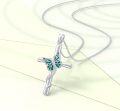 wholesale 925 Sterling Silver Green Enamel Butterfly Cross Pendant Necklace for Women-0-2