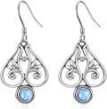 wholesale 925 Sterling Silver Blue Moonstone Filigree Teardrop Leverback Dangle Earrings for Women-0-0