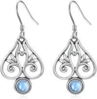 wholesale 925 Sterling Silver Blue Moonstone Filigree Teardrop Leverback Dangle Earrings for Women-Boho Moonstone Earrings-08