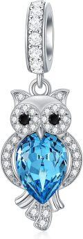wholesale 925 Sterling Silver Blue Austrian Crystal Owl Pendant Charm Necklace -0-0
