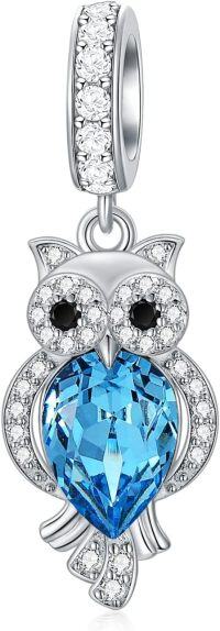 wholesale 925 Sterling Silver Blue Austrian Crystal Owl Pendant Charm Necklace -C-Owl