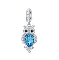 wholesale 925 Sterling Silver Blue Austrian Crystal Owl Pendant Charm Necklace -C-Owl