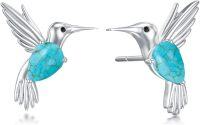 wholesale 925 Sterling Silver Turquoise and Amethyst Hummingbird Stud Earrings for Women-turquoise