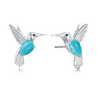 wholesale 925 Sterling Silver Hummingbird Stud Earrings Wholesale With Turquoise-turquoise
