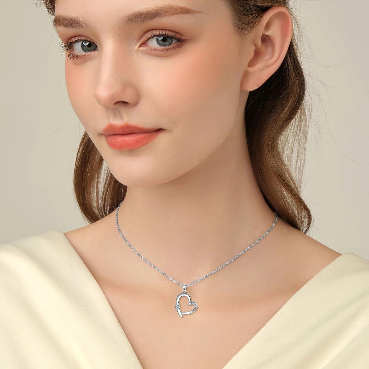 Sterling Silver Moissanite Heart Necklace for Women 18 +2 Chain-0-4