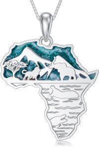 wholesale 925 Sterling Silver African Map Pendant Necklaces with Turquoise Stone and Animal Design Gifts for Men & Women-African map