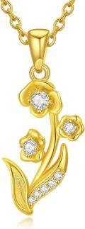 wholesale  14K Gold & Moissanite Lily Floral Pendant Necklace - 22mm Birth Flower Jewelry Gift for Women-0-0