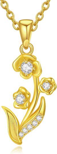 wholesale  14K Gold & Moissanite Lily Floral Pendant Necklace - 22mm Birth Flower Jewelry Gift for Women-A-Lily Flower