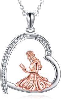 wholesale 925 Sterling Silver Heart Pendant with Dancing Girl Design - Elegant Fashion Jewelry for Women-Reading