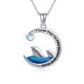wholesale 925 Sterling Silver Dolphin Necklace with Moon and Stars - I Love You to the Moon & Back Pendant for Women Girls Mothers Day Gift-0-0