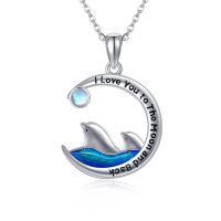 wholesale 925 Sterling Silver Dolphin Necklace with Moon and Stars - I Love You to the Moon & Back Pendant for Women Girls Mothers Day Gift-Dolphins