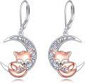 wholesale 925 Sterling Silver & Opal Moon Fox Dangle Earrings, Elegant Good Luck Jewelry Gift-0-0