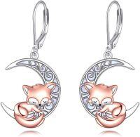 wholesale 925 Sterling Silver & Opal Moon Fox Dangle Earrings, Elegant Good Luck Jewelry Gift-Fox