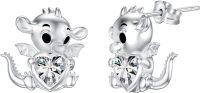 wholesale Sterling Silver Birthstone Cute Dinosaur Stud Earrings for Women-April