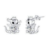 wholesale 925 Sterling Silver Birthstone Cute Dinosaur Stud Earrings for Women-April