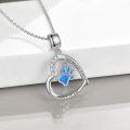 wholesale 925 Sterling Silver Paw Print Necklace with Blue Opal Cat Dog Charms Pendant Cremation Jewelry for Women Girls Memorial Gifts-0-1