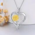 wholesale Gold Plated 925 Sterling Silver Sunflower Heart Pendant Necklace with Cubic Zirconia and Chain for Women Girls-0-3