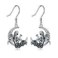 wholesale 925 Sterling Silver Fairy Moon Flower Dangle Drop Earrings for Women-fairy