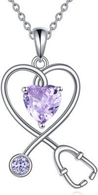 wholesale 925 Sterling Silver Birthstone Stethoscope Heart Necklace for Nurse-June birthstone