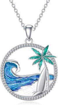 wholesale 925 Sterling Silver Ocean Wave with Palm Tree and Surfboard Pendant Necklace for Women & Men-Palm Tree-2