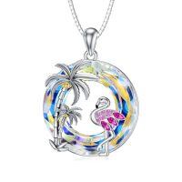 TOUPOP Sterling Silver Crystal Flamingo Palm Tree Necklace Gift for Women-undefined