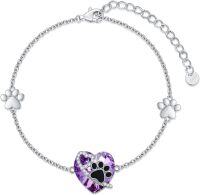 wholesale 925 Sterling Silver Purple Crystal Paw Print Heart Charm Bracelet Gift for Women-Paw Print