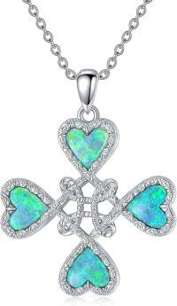 wholesale 925 Sterling Silver Heart-Shaped Green Opal Pendant Necklace with Triquetra Design-01-Witches Knot Clover