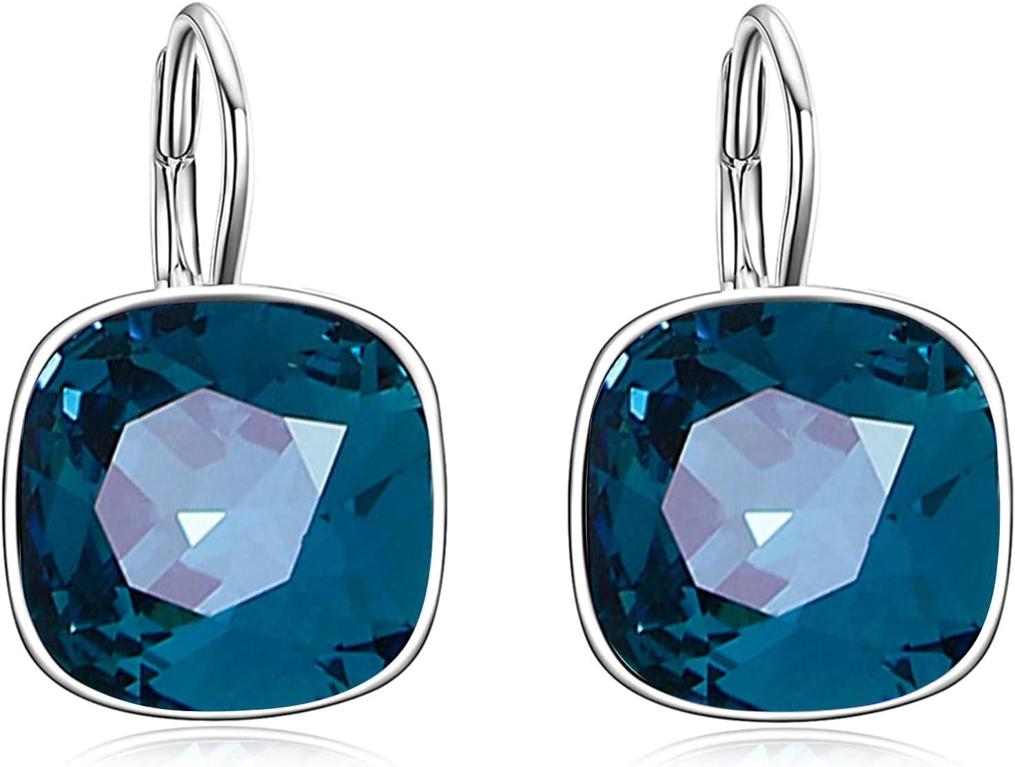 Sterling Silver Austrian Crystal Hypoallergenic Leverback Earrings Women s Gift-London Blue