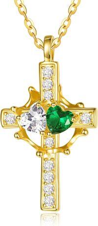 wholesale  Sterling Silver Birthstones Gold Cross Necklace for Women -04-05-Apr-May-04-05-Apr-May