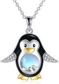 wholesale 925 Sterling Silver Blue Moonstone Penguin Pendant Necklace for Women Girls  48cm Chain Length-0-0