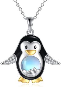 wholesale 925 Sterling Silver Blue Moonstone Penguin Pendant Necklace for Women Girls  48cm Chain Length-Moonstone Penguin Necklace