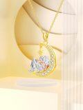 wholesale 925 Sterling Silver Plated Gold  Moon & Star Family Love Pendant Necklaces for Dad and Son-0-2